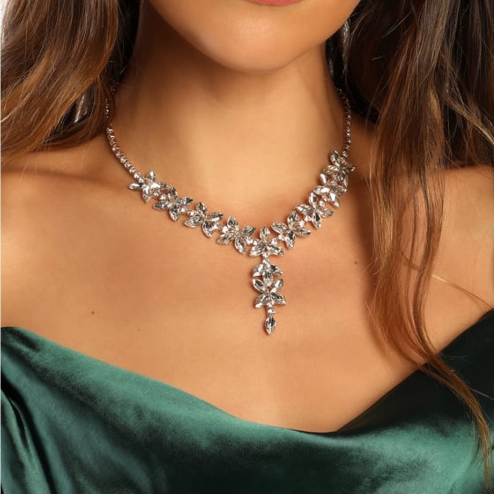 Made To Adore Gold Floral Rhinestone Drop Necklace